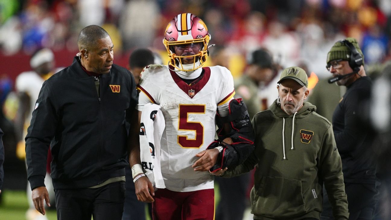 Fuentes: Jayden Daniels se dislocó el codo en la derrota de Commanders