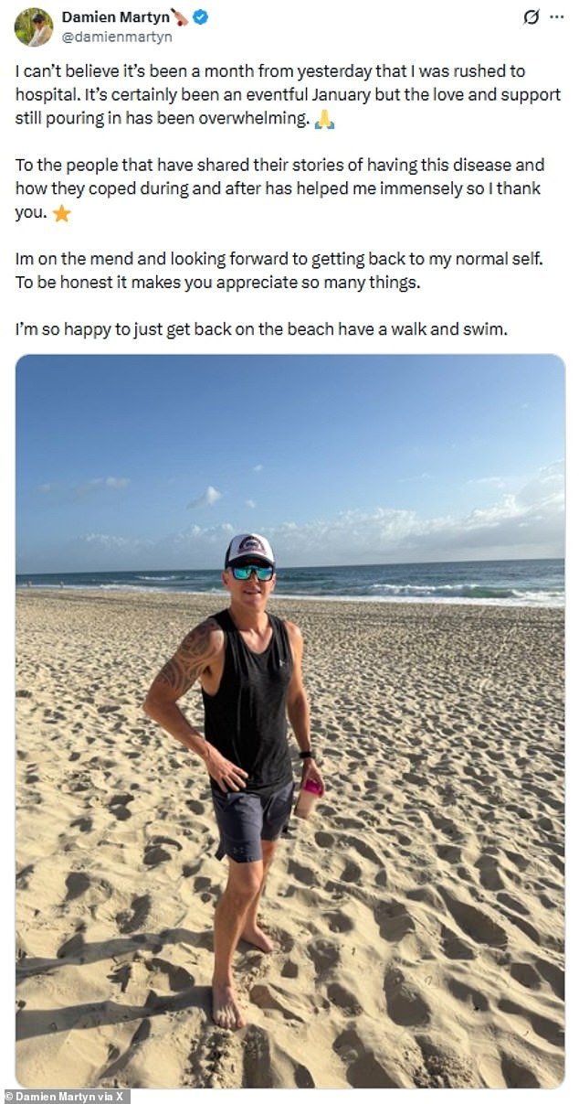 La leyenda australiana del cricket Damien Martyn publica una actualización de salud positiva, un mes después de ser ingresado en el hospital con una enfermedad potencialmente mortal