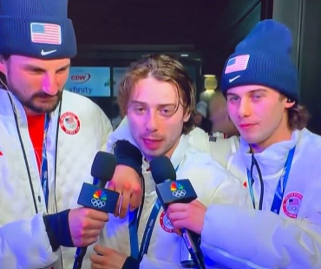 La estrella patriótica del hockey estadounidense grita a las tropas estadounidenses en una entrevista borracha después de vencer a Canadá para ganar el oro.