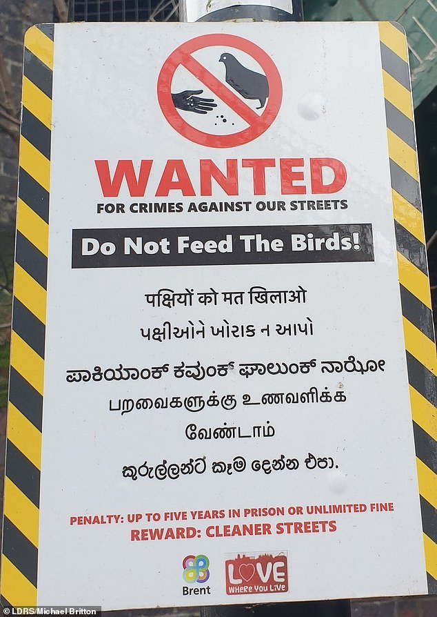 Un cartel del consejo en el noroeste de Londres amenaza con CINCO AÑOS de prisión a cualquiera que alimente a los pájaros