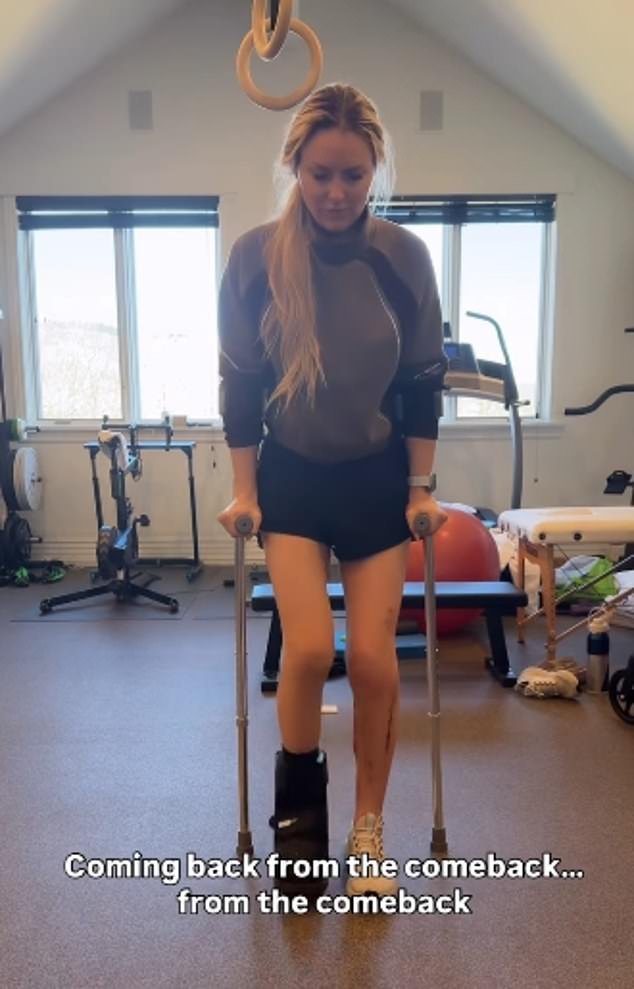 Lindsey Vonn muestra un progreso increíble mientras camina por primera vez desde su horrible fractura en la pierna en los Juegos Olímpicos