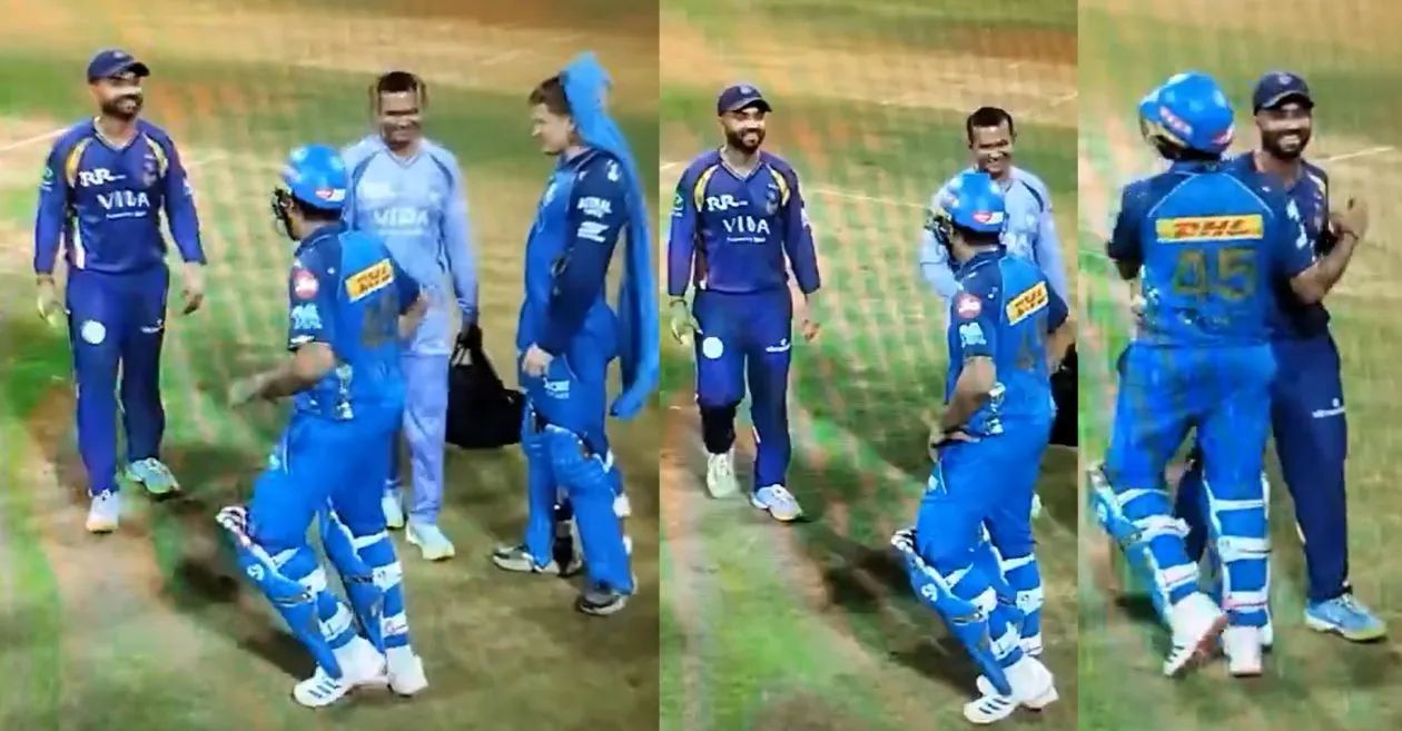 IPL 2026 (MIRAR): Rohit Sharma se burla hilarantemente de Ajinkya Rahane durante un tenso momento de lesión en el partido MI vs KKR