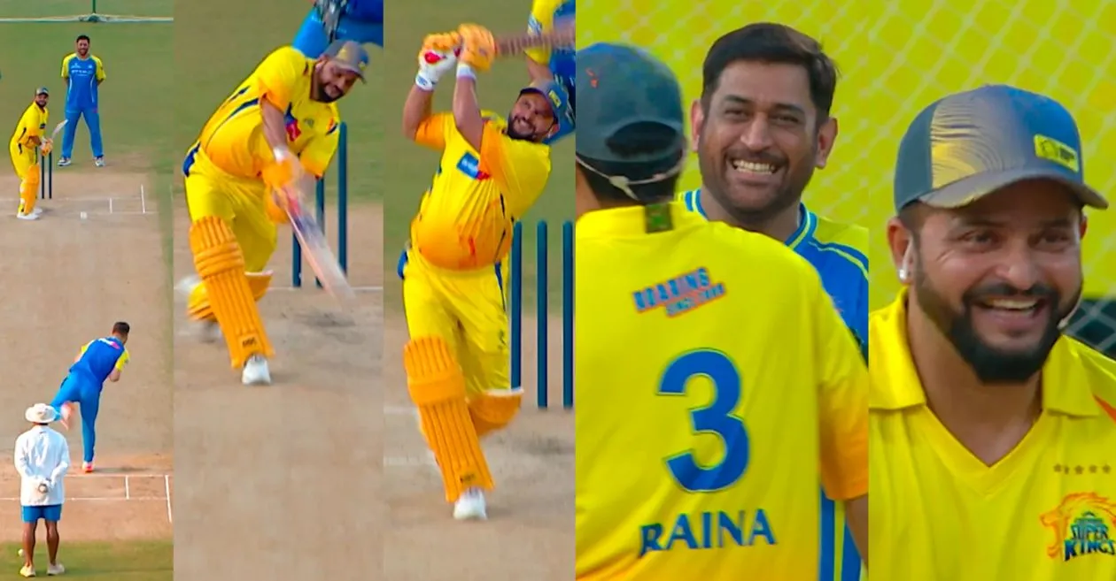 MIRAR: Suresh Raina retrocede en el tiempo con seis imponentes contra Noor Ahmad, deja a MS Dhoni divertido en CSK Roar 26
