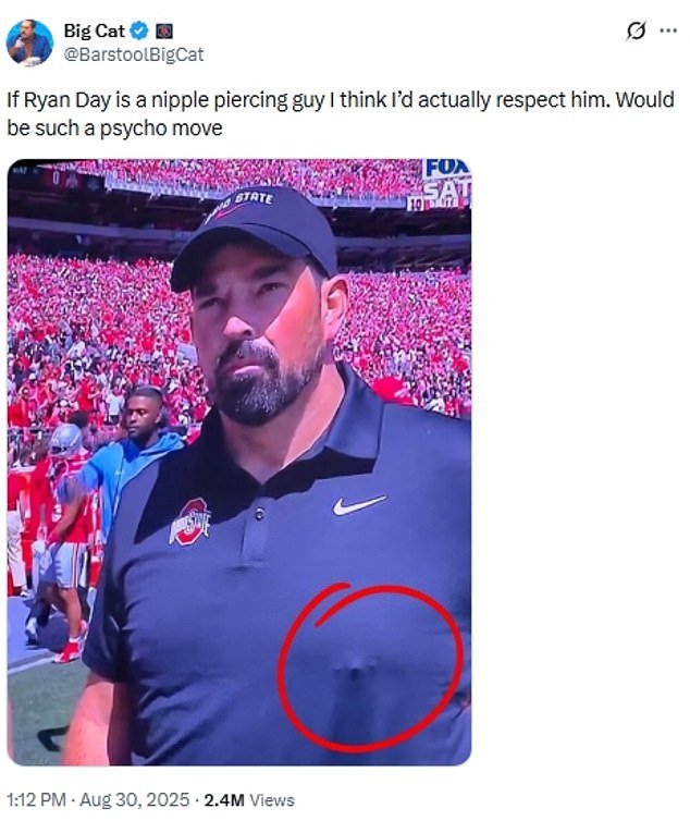 El entrenador de fútbol de Ohio State, Ryan Day, reacciona al fiasco viral de los anillos en los pezones: “Pensé que me daba credibilidad callejera”