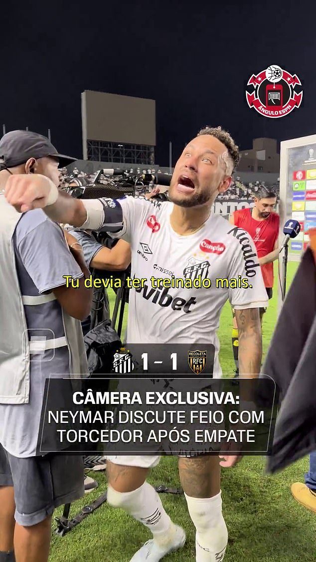 Neymar llama ‘GORDO’ al fanático del Santos en furioso intercambio posterior al partido después del sombrío empate mientras las esperanzas de la Copa Mundial de Brasil se desvanecen