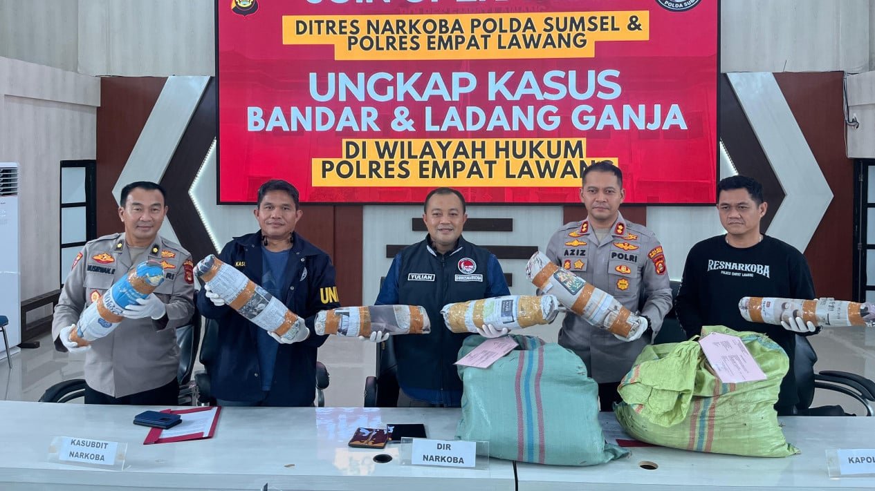 La policía de Sumatra del Sur incauta 220 kg de marihuana en una granja de 20 hectáreas y el comerciante es arrestado inmediatamente