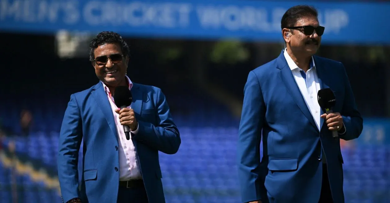 Sanjay Manjrekar se divierte en MCA durante la inauguración del ‘Ravi Shastri Stand’ en el estadio Wankhede